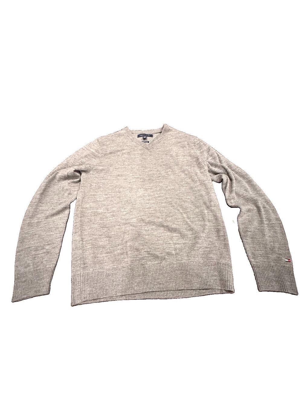 Tommy Hilfiger Mens Medium Gray Premium Wool V Neck Sweater Pullover Classic